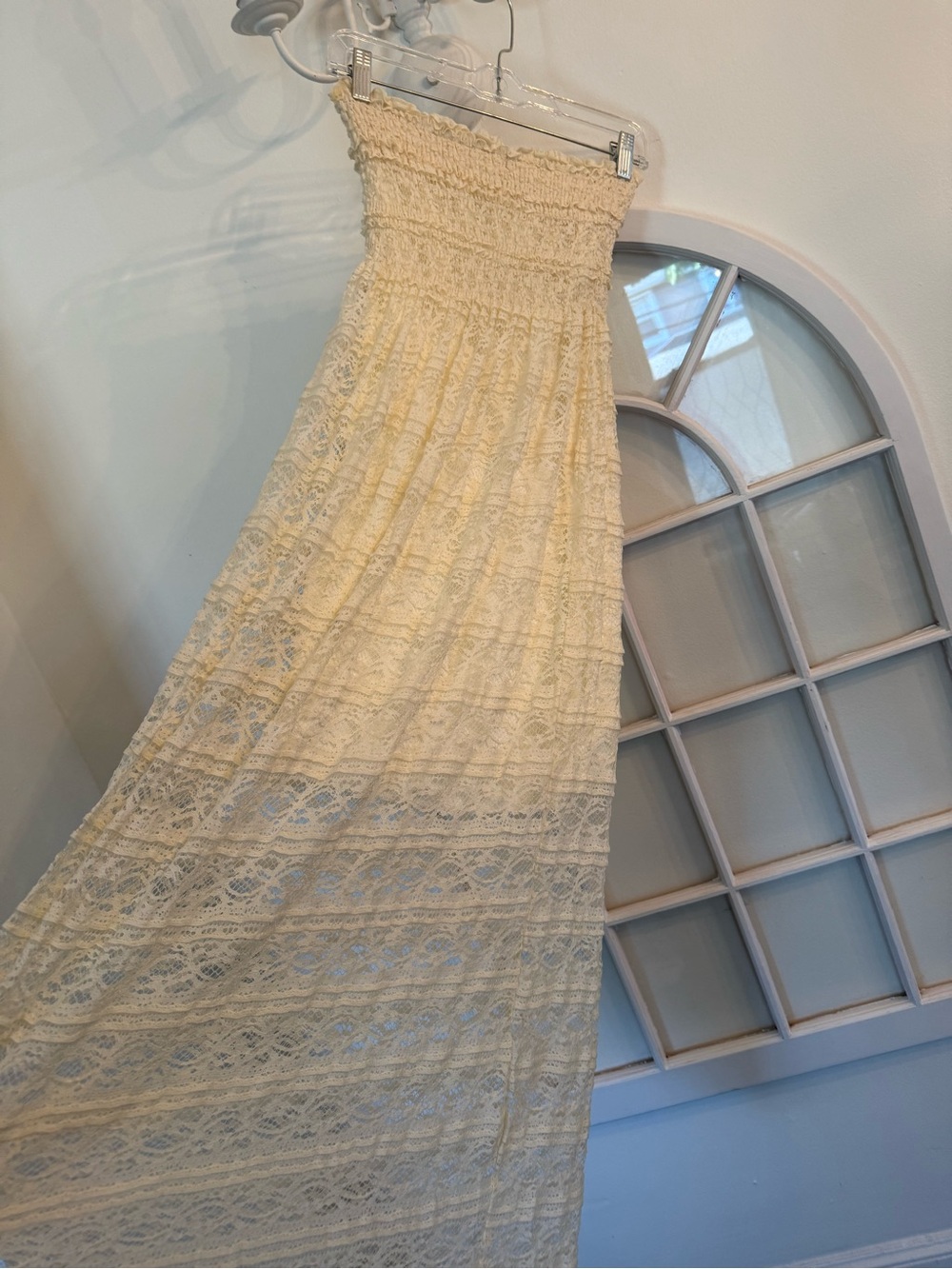ISSI Cream Lace Smocked Tube Top Maxi Dress | Strapless Boho Beach Cover-Up